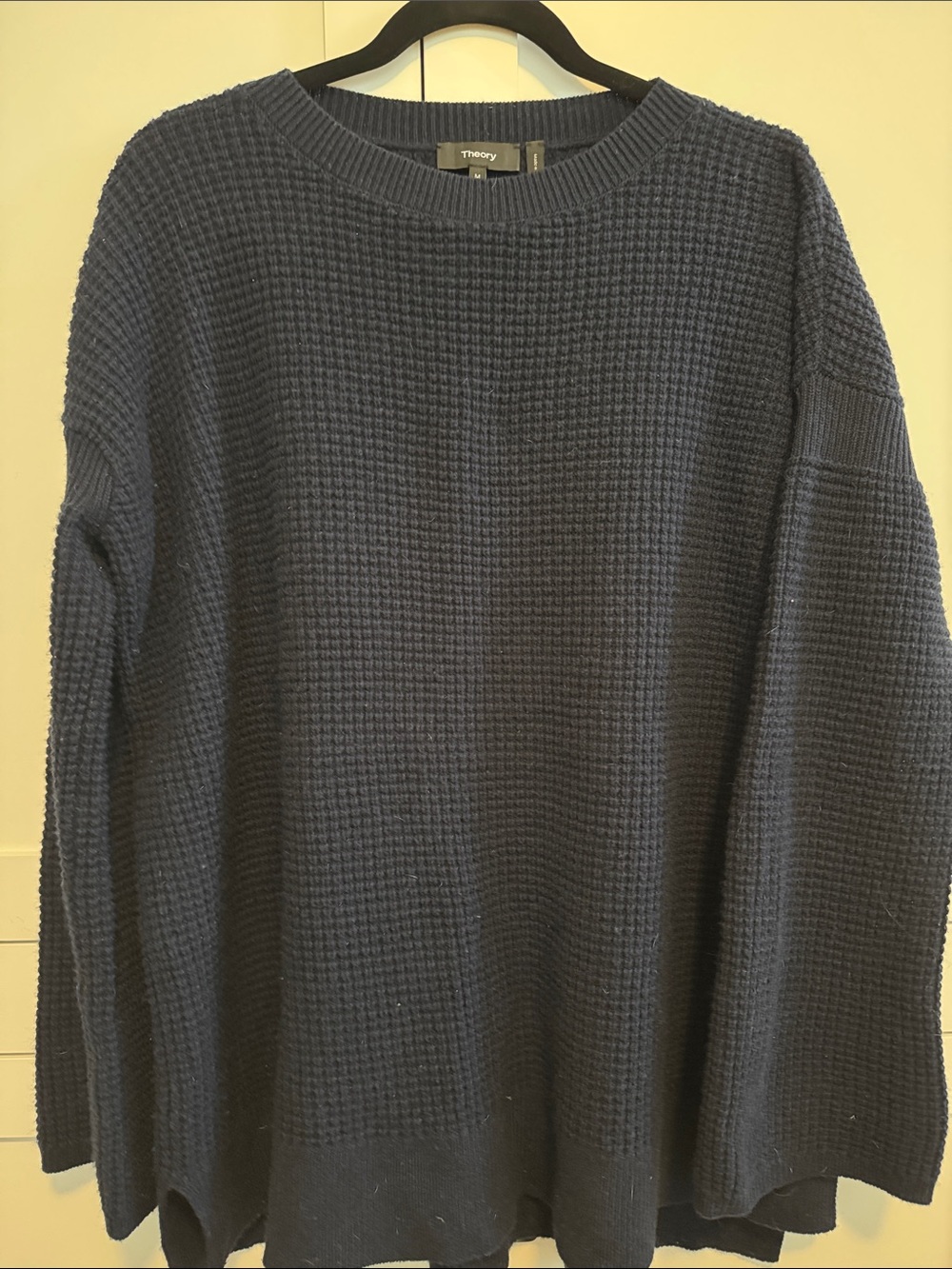 Theory Women’s 100% Cashmere Navy Waffle-Knit Crew Sweater